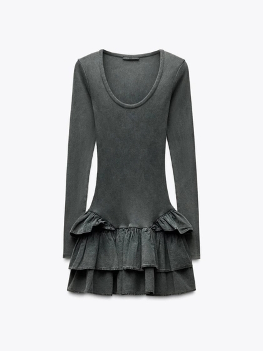 Zara Charcoal Gray Ruffle-Hem Mini Dress Black Label